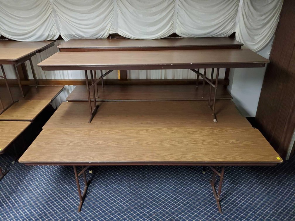 (4) 8' X 2' AND (1) 8' X 30"  FOLDING TABLES