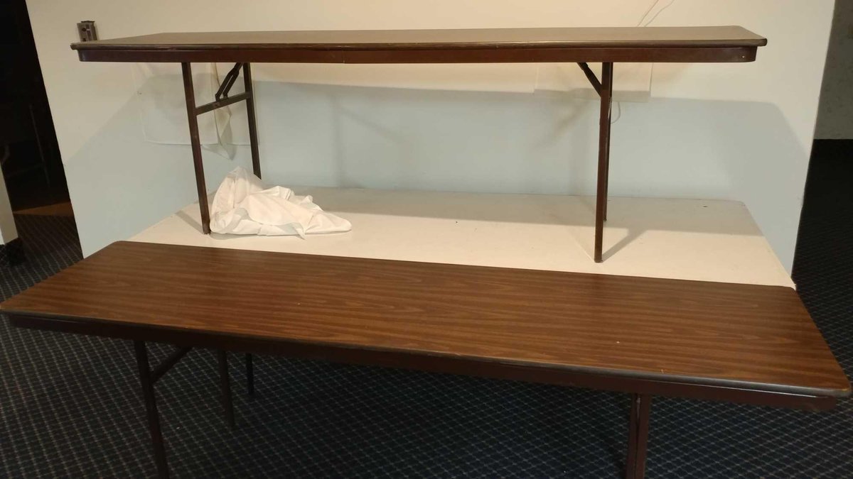 (2) 8' X 2' FOLDING TABLES AND 8' X 3' FOLDING TABLE