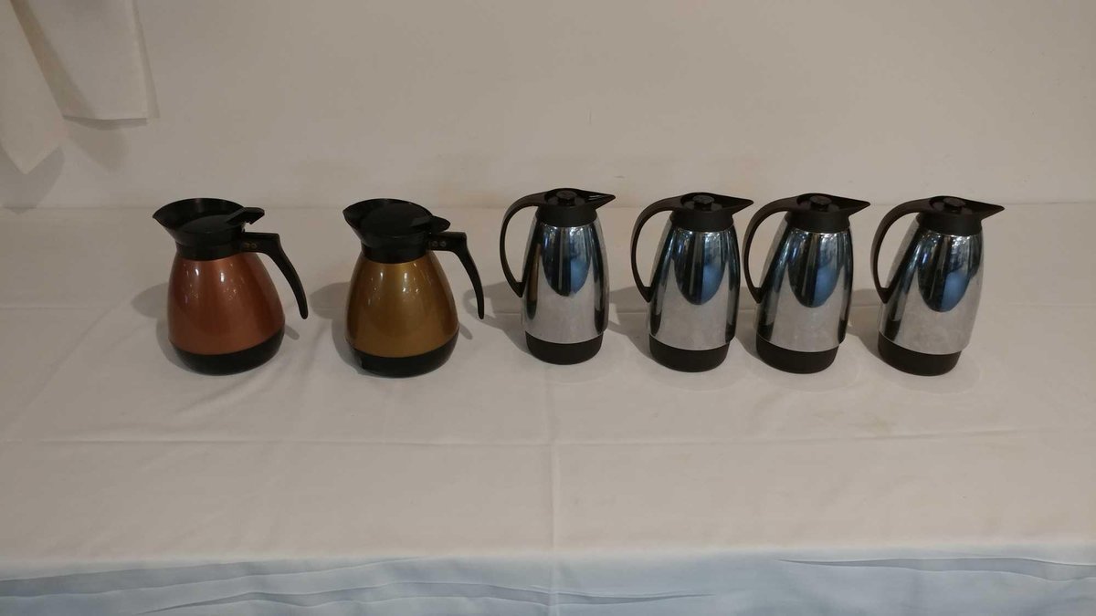 (6) COFFEE THERMOS VARIOUS SIZES AND COLORS