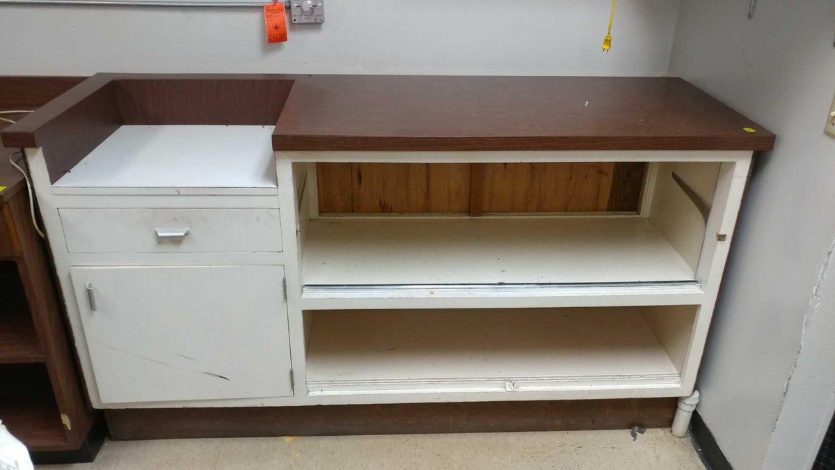 WOODEN SHELF/STORAGE CABINET (75"W X 41"H X 24"D)