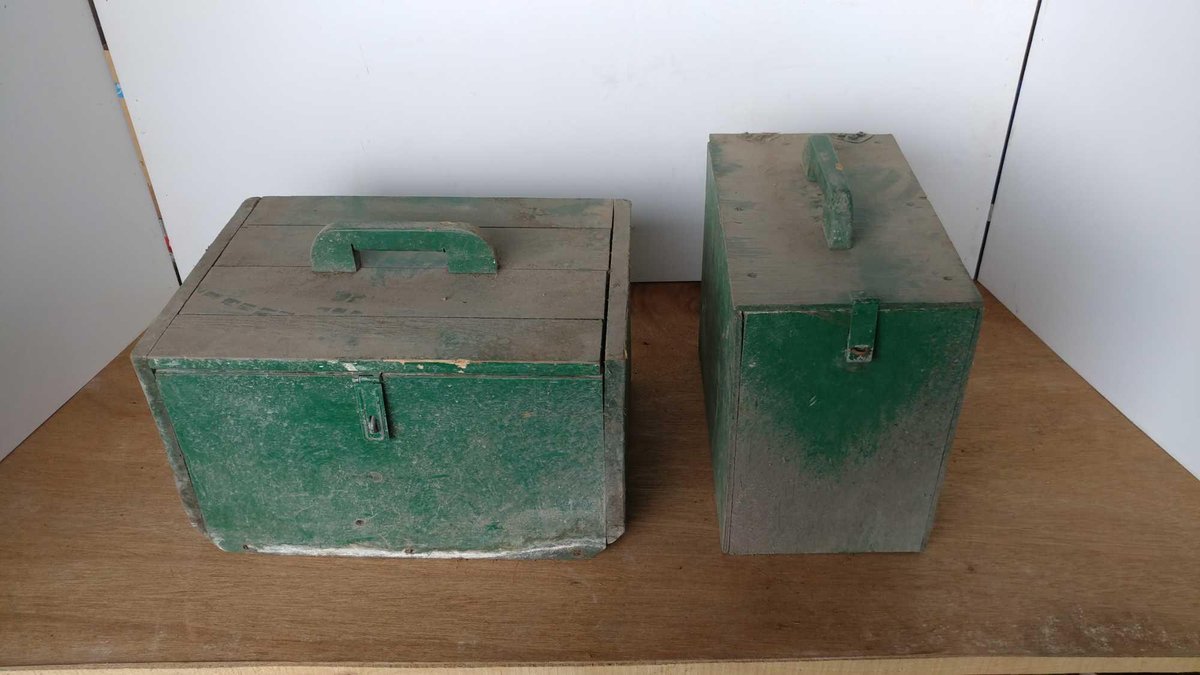 (2) GREEN WOODEN BOXES