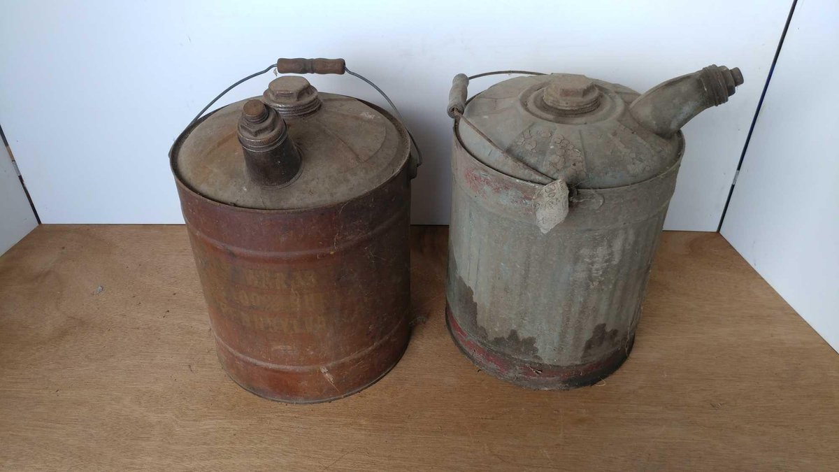 (2) VINTAGE METAL GAS CANS