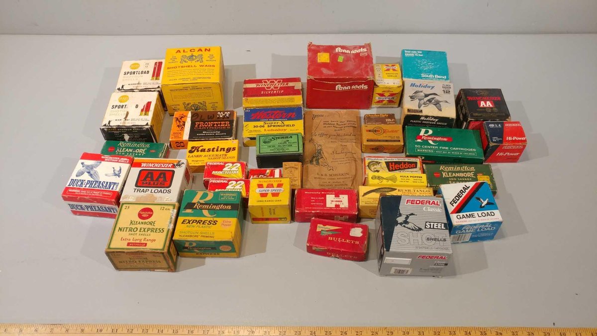 ASSORTMENT OF VINTAGE AMMUNITION AND FISHING LURE BOXES (EMPTY BOXES)