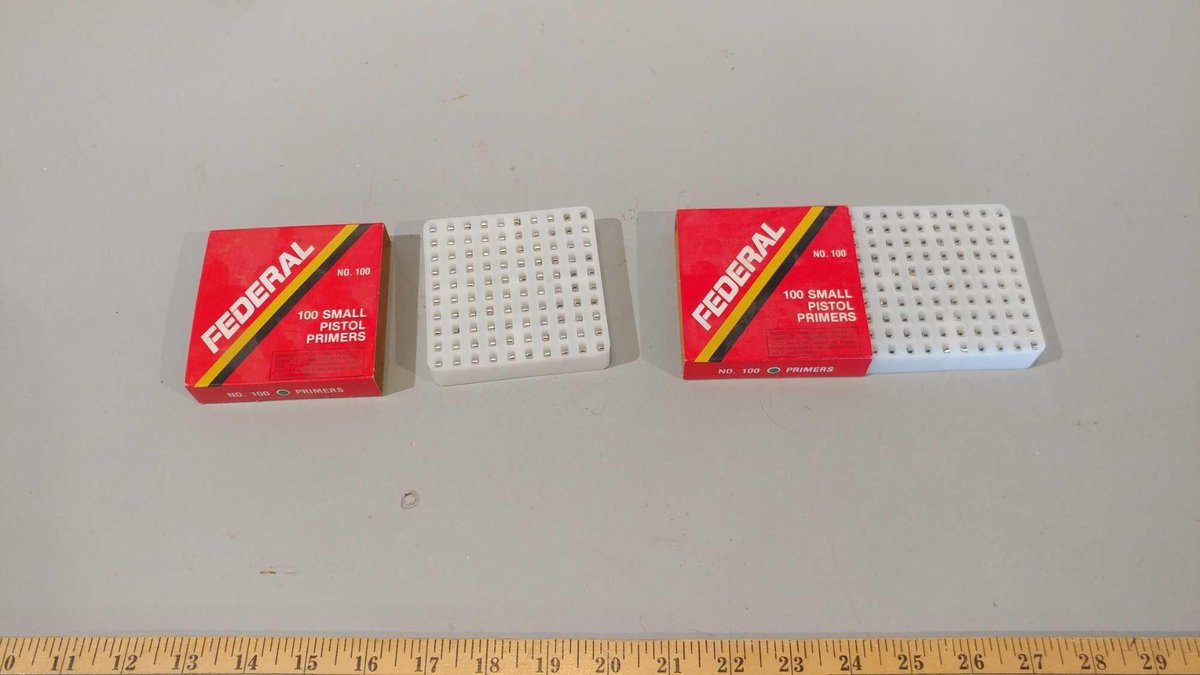 (2) FULL BOXES OF 100 SMALL PISTOL PRIMERS