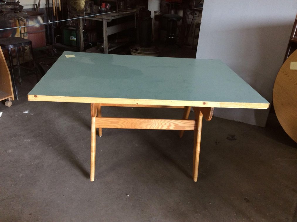 (CF23) BLUE TOP WOODEN TABLE, W58.5xH41xD31, SIDING NEEDS REPAIR