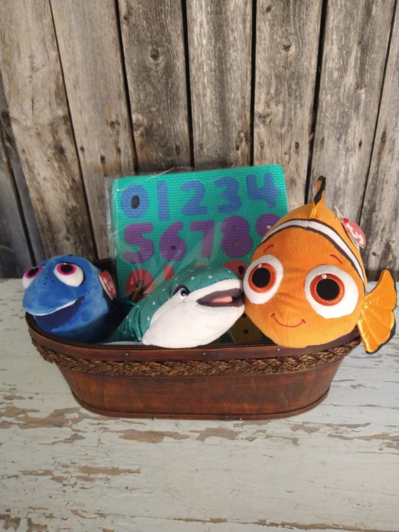 Foam Number Puzzle and Fish Stuffed Animal Basket