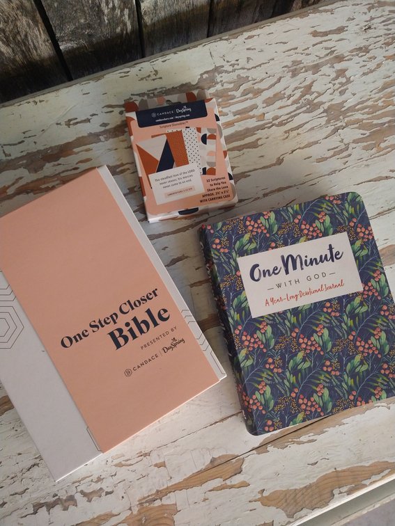 Bible, Devotional Journal, Scripture Sharables, and Love Cross