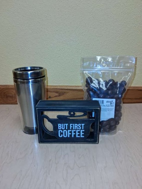 COFFEE GROUP - SIGN, CUP, $20 COMMONCUP COFFEEHOUSE GIFT CARD, CHOCOLATE BEANS