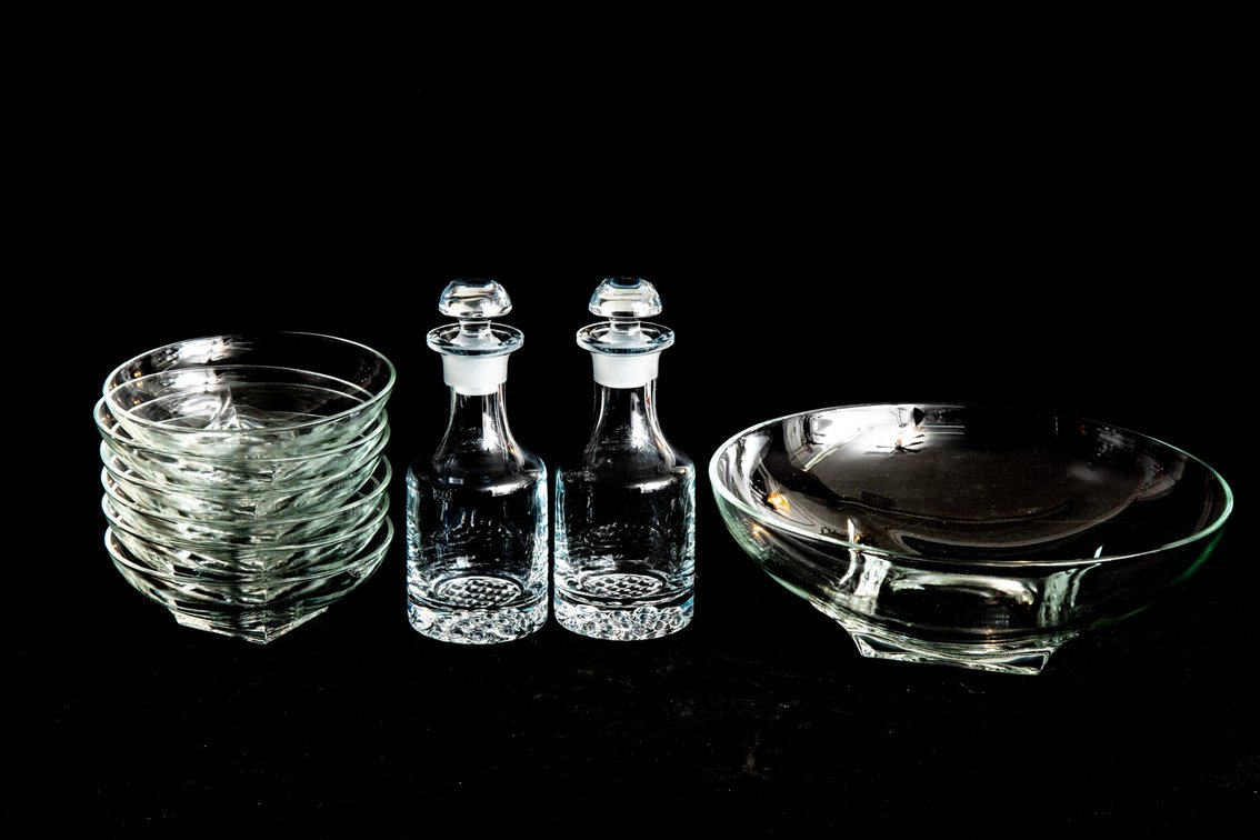 Glass Decanters & Snack Bowls