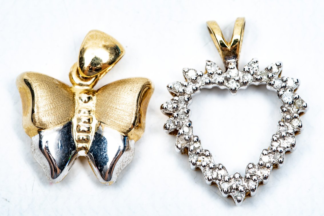 14k Butterfly Pendant & 10k Diamond Heart Pendant