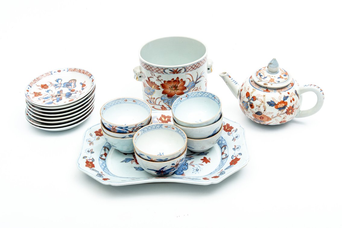 East Asian Orange & Blue Ceramic Dishes