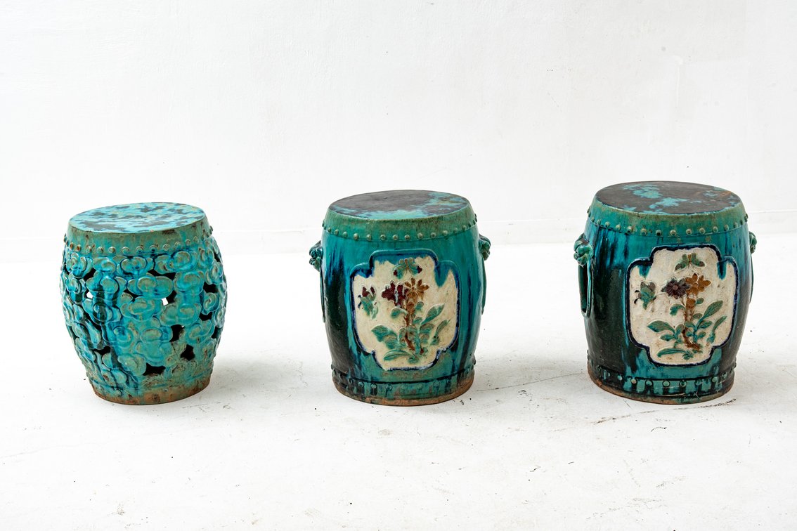 3 Asian Garden Stools / Drink Tables