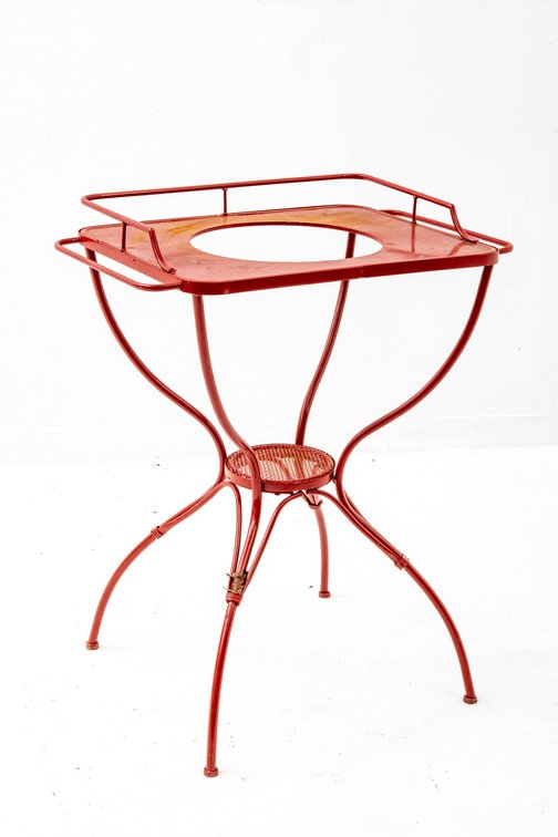 Red Metal Wash Stand with Towel Bar