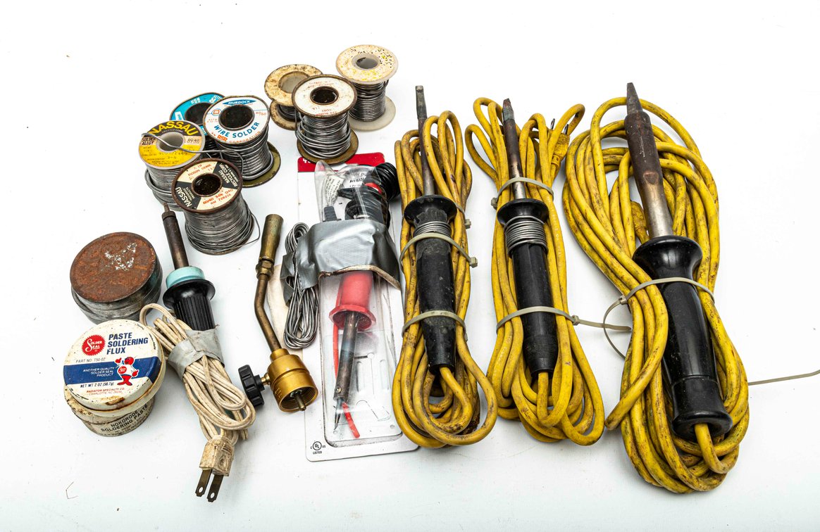 Vintage Soldering Irons, Solder & Paste Flux Lot