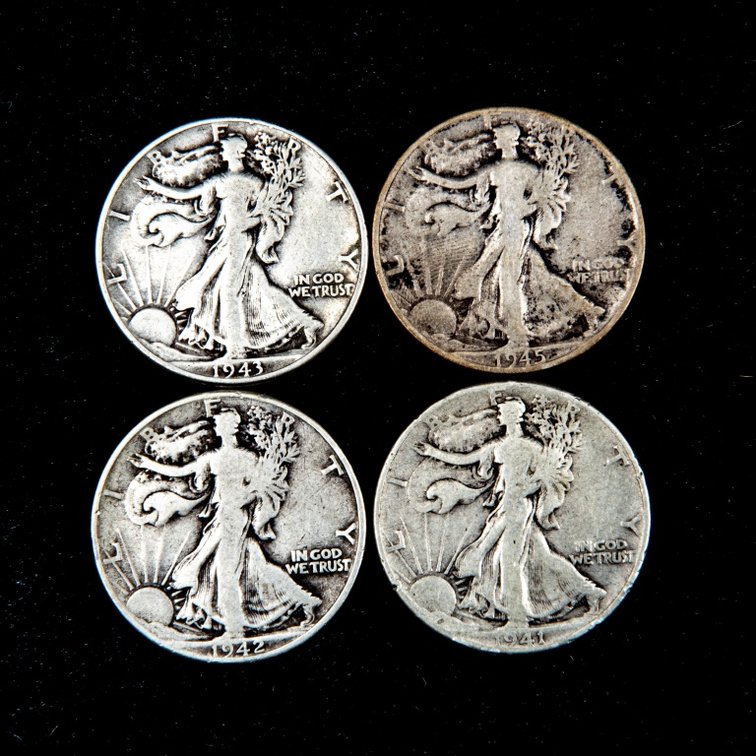 4 x WWII Era Walking Liberty Half Dollars