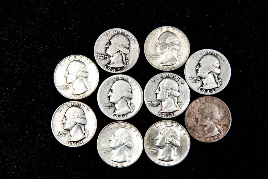 10 x Washington Silver Quarters