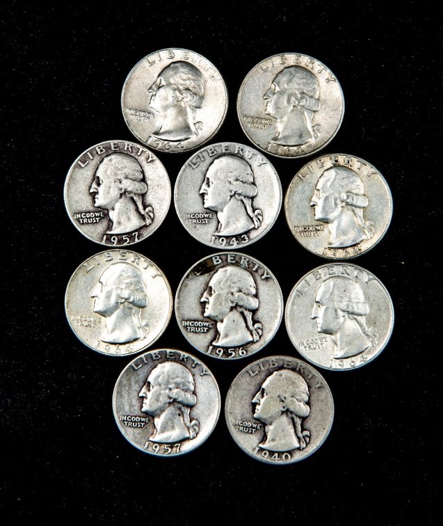 10 x Washington Silver Quarters