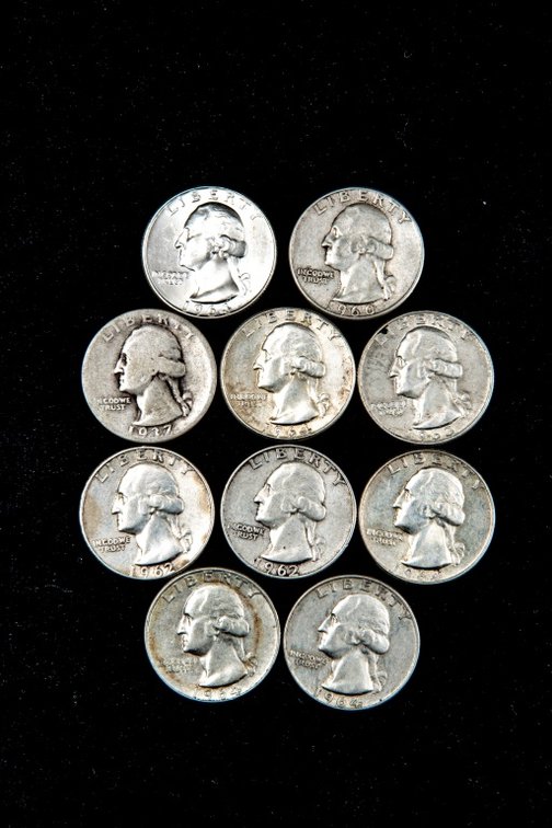 10 x Washington Silver Quarters