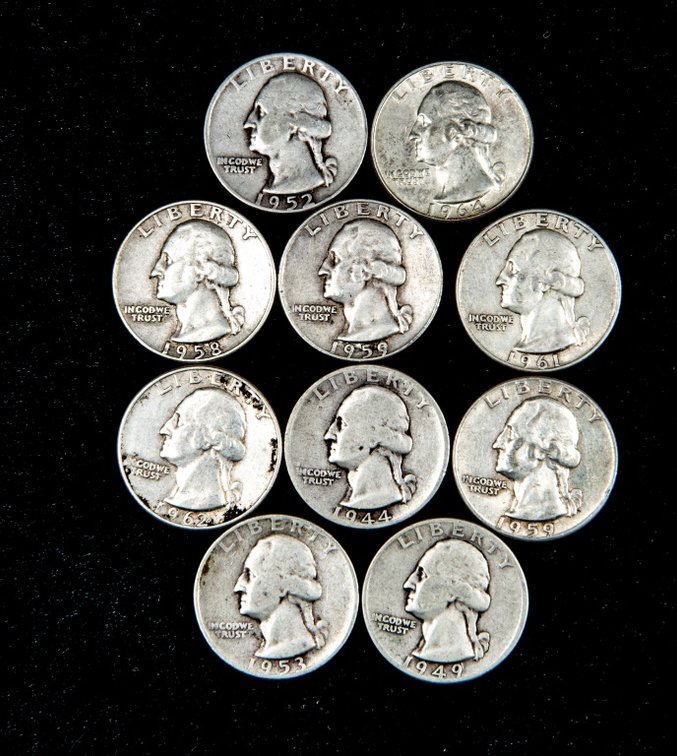 10 x Washington Silver Quarters
