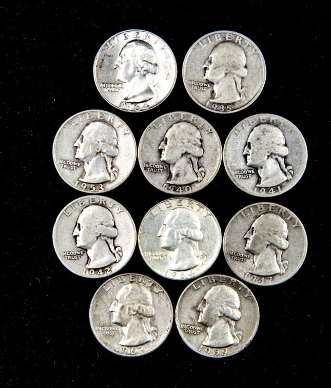10 x Washington Silver Quarters
