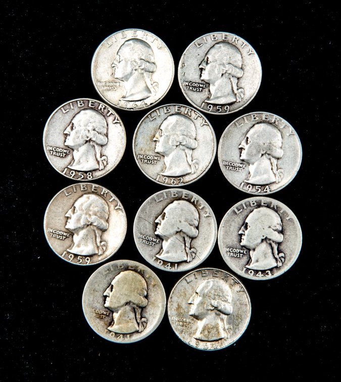 10 x Washington Silver Quarters