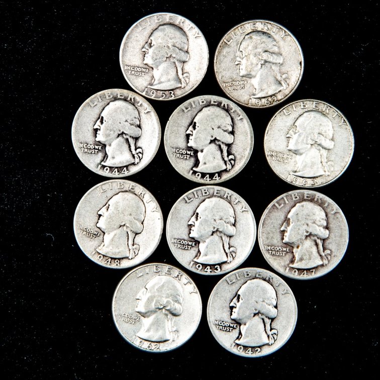 10 x Washington Silver Quarters