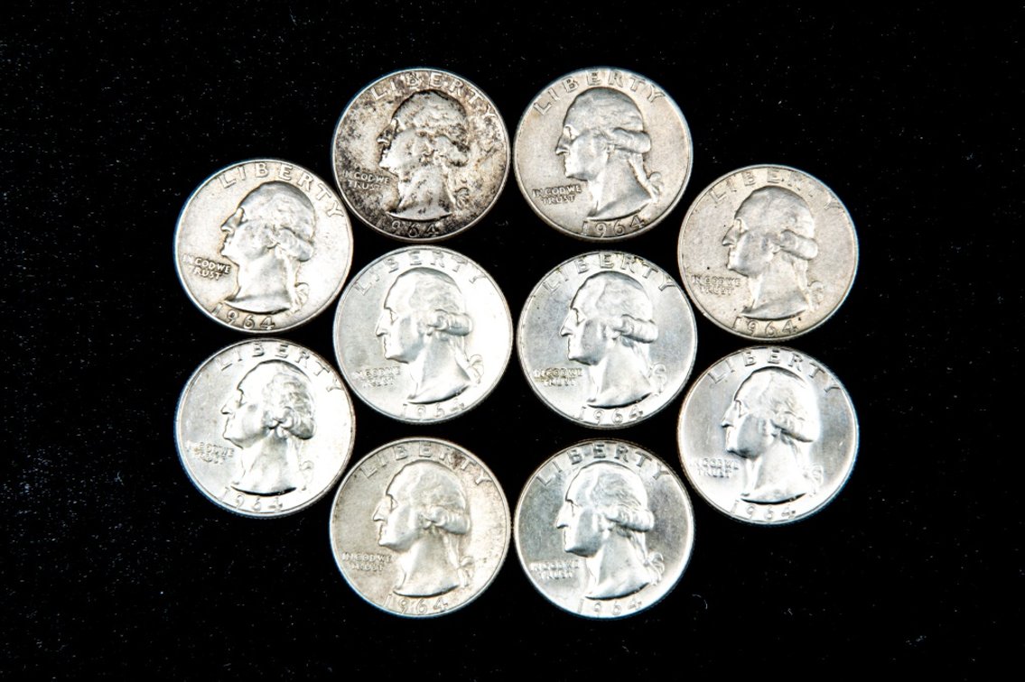 10 x Washington Silver Quarters