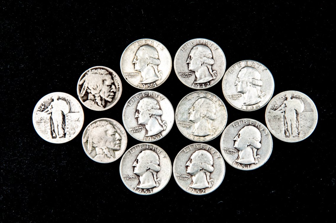 8 x Washington Silver Quarters and more