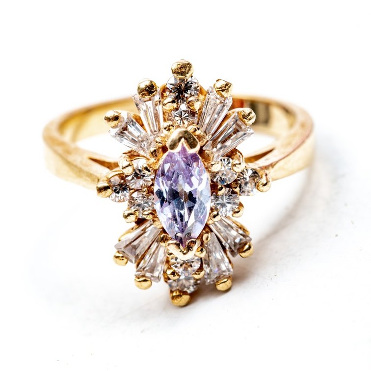 14K Gold Ring with CZs Size 7