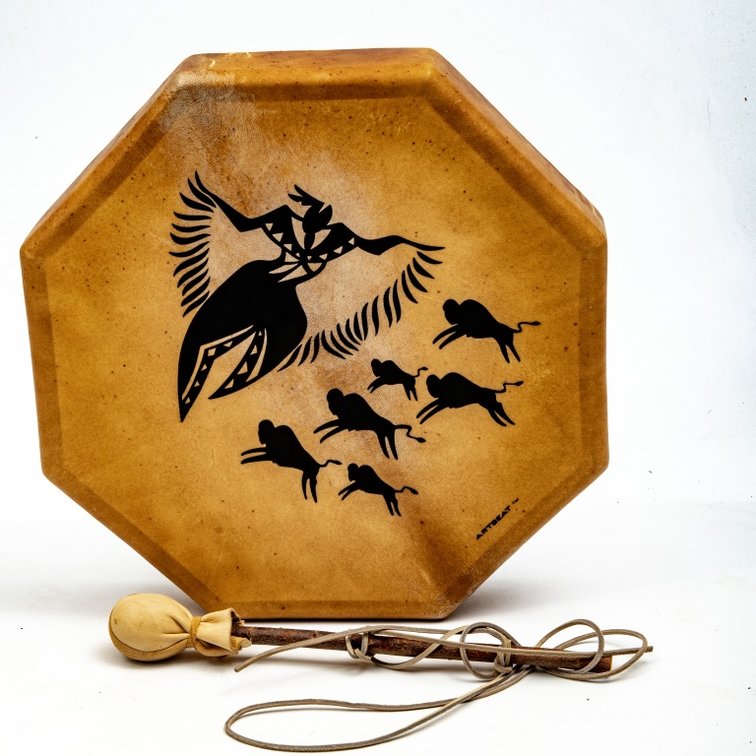 Artbeat Taos N.A. Handmade Drum Hide & Pine