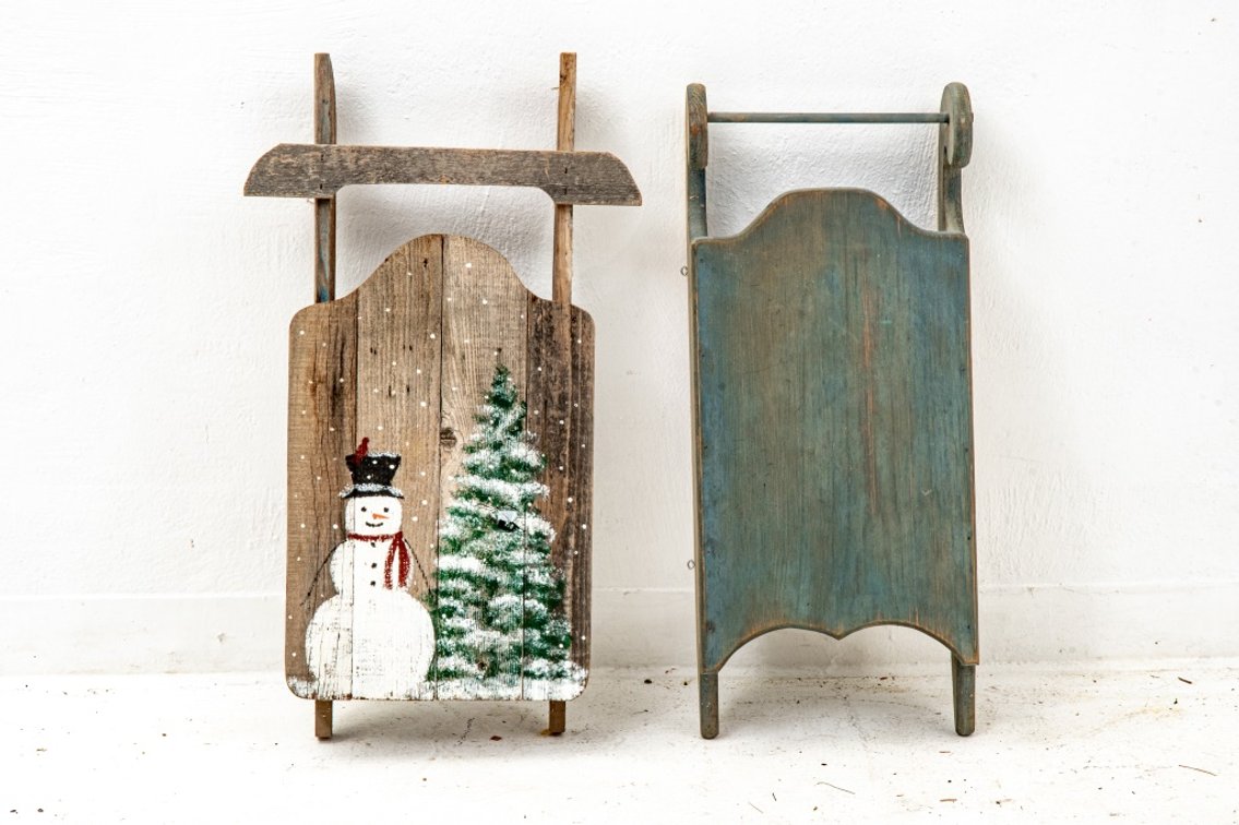 Two Wooden Painted Sleds (Wall Hangs)