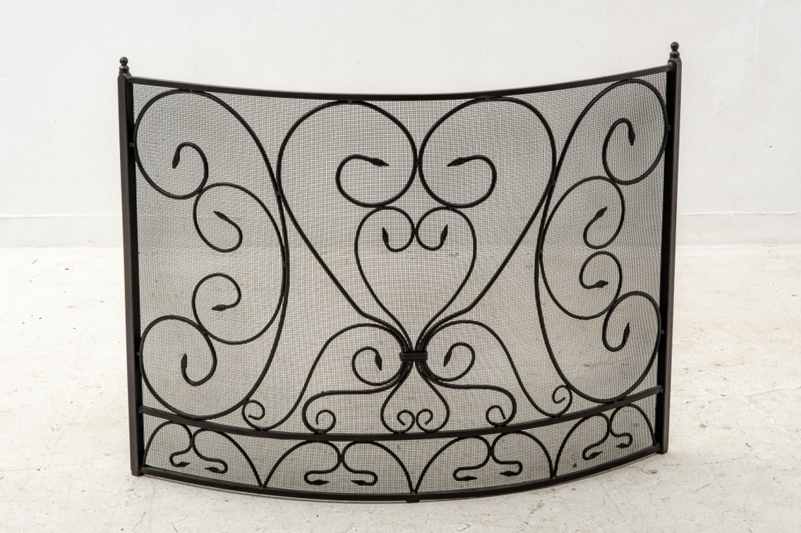 Large Curved Iron & Wire Fireplace Screen