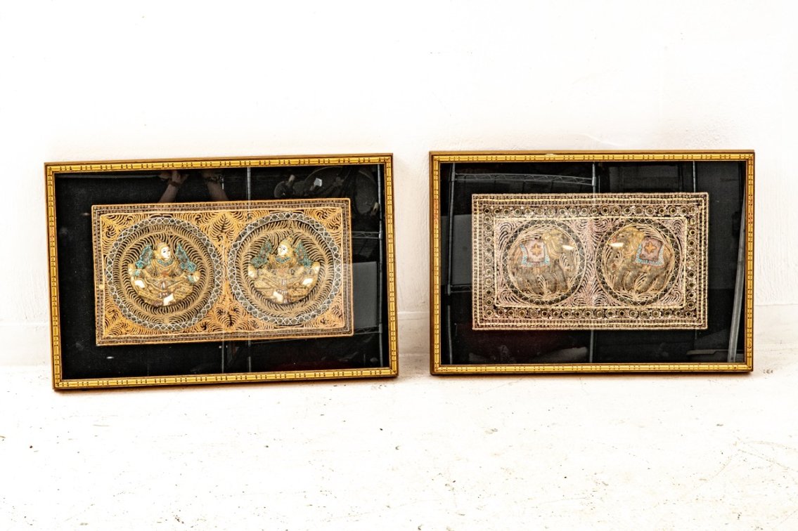 Two Framed under Glass Burmese Kalaga Art