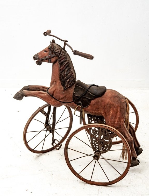 Older Reproduction Wood and Iron Horse Tricycle