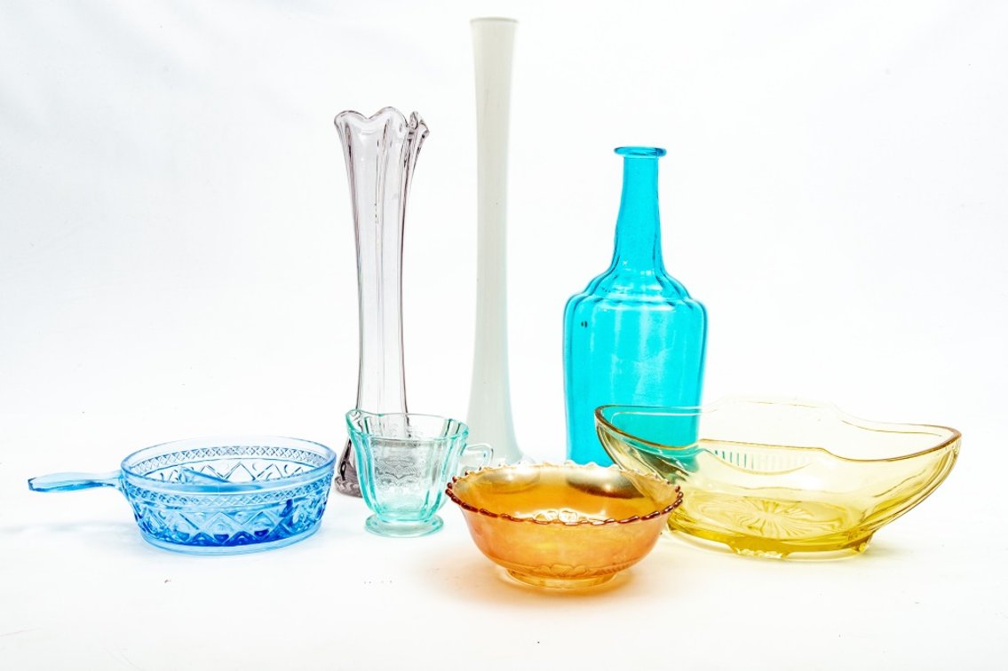 Carnival Glass, Depression Glass, & Colorful Vases
