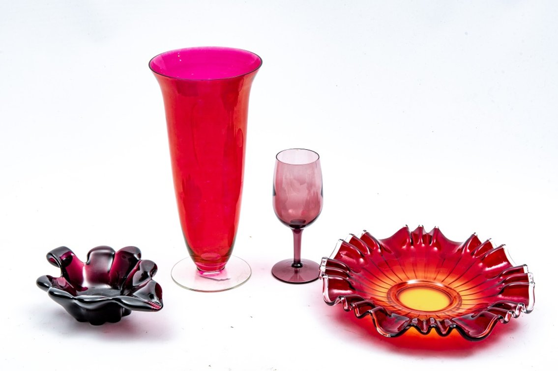 Amberina, Amethyst Glass, & Red Vase