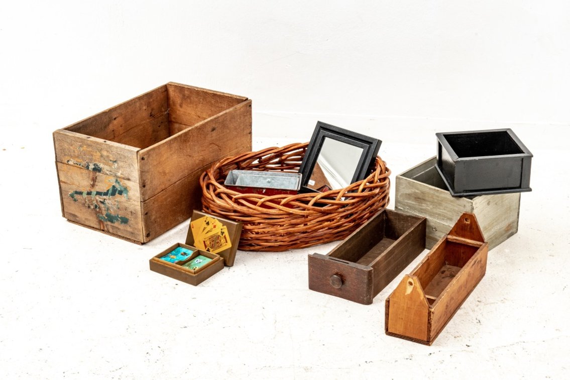 Crates, Twig Basket, Playing Cards, & More