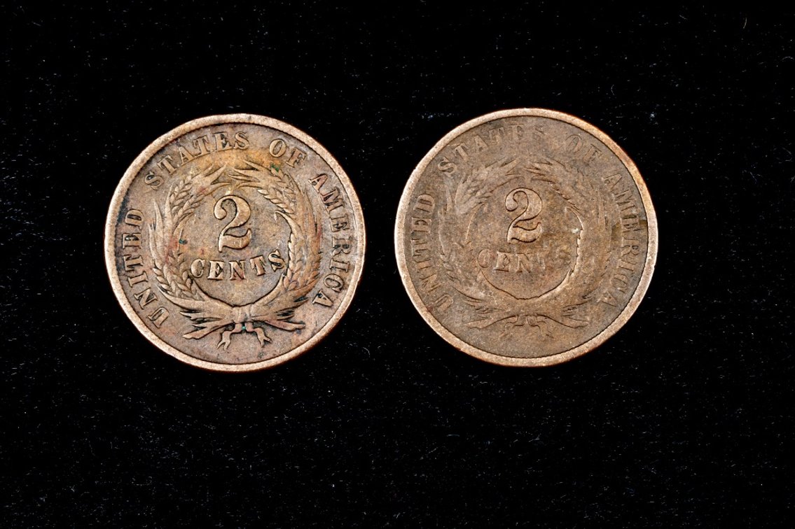 1864, 65 Civil War Era 2 Cent pieces