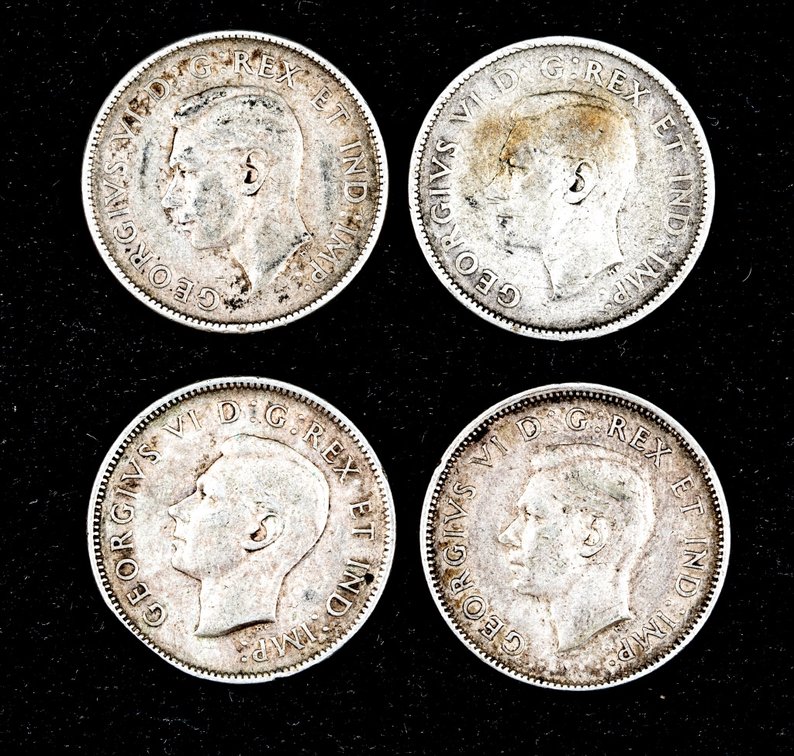 4 x WWII Era Canadian Silver Quarters