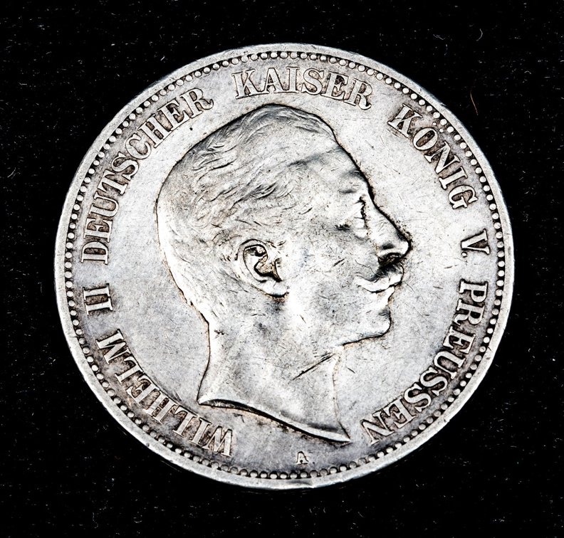 1908 German States Prussia 5 Mark Silver Coin