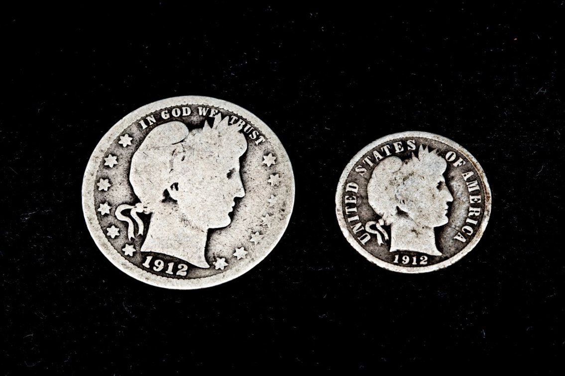 1912 Barber Silver Quarter and Dime