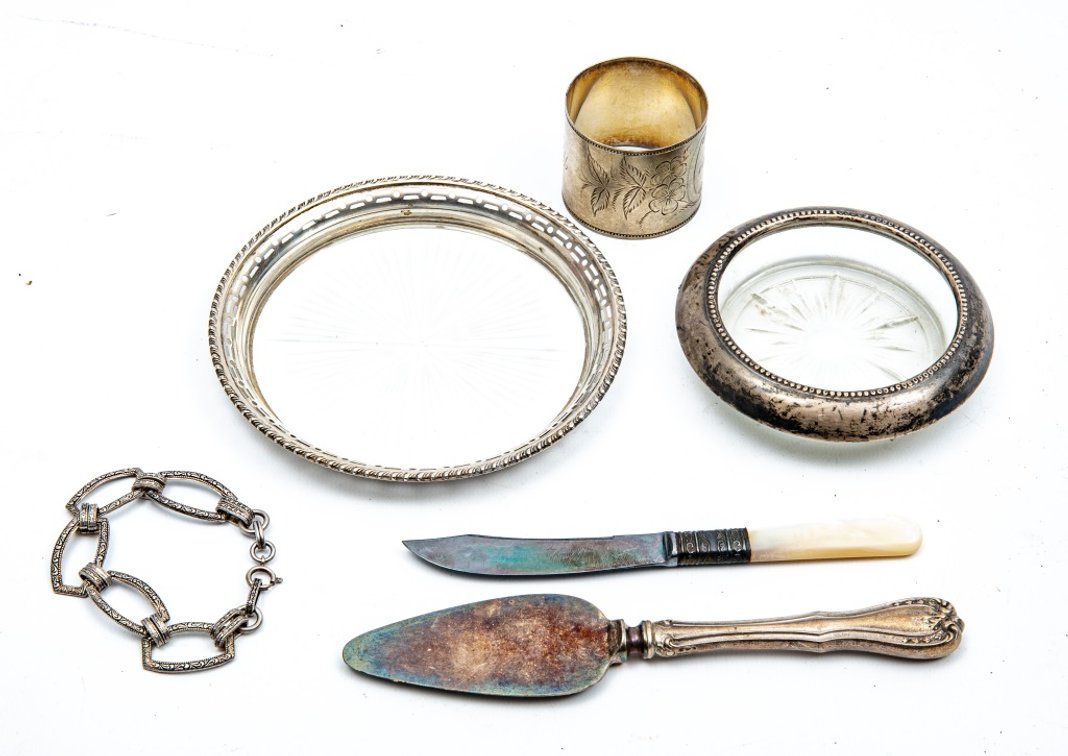 Sterling Flatware, Coasters & Bracelet