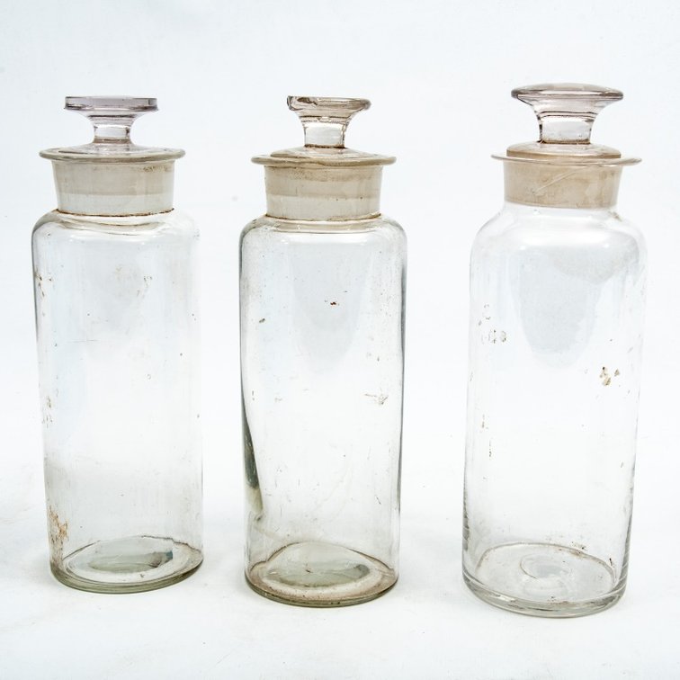 Three Antique Wide Mouth Apothecary Bottles