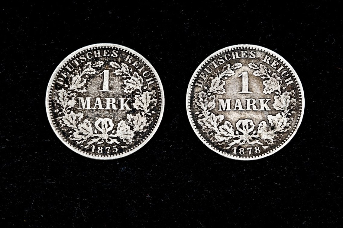 1875A, 78J German Empire 1 Mark Silver Coins