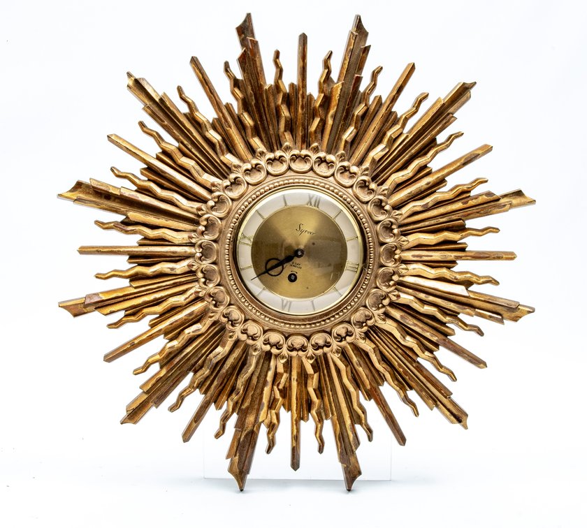 Mid-Century Modern Wind-Up Syroco Sunburst Clock