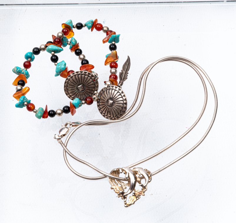 Sterling, 12K Necklace & Sterling Collar Pin