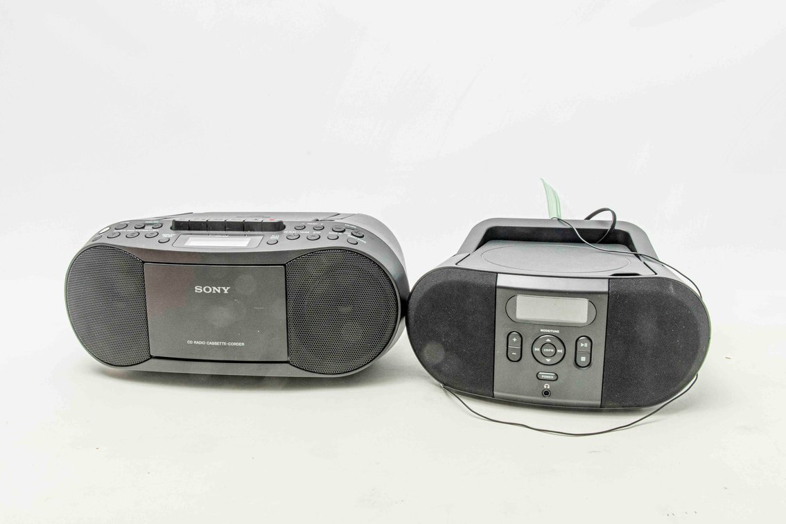 2 Small Boombox CD Player Stereos- Sony & Onn.
