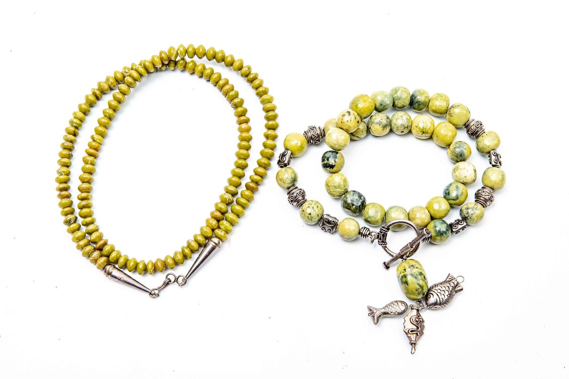 2 Necklaces- Green Stones with Sterling
