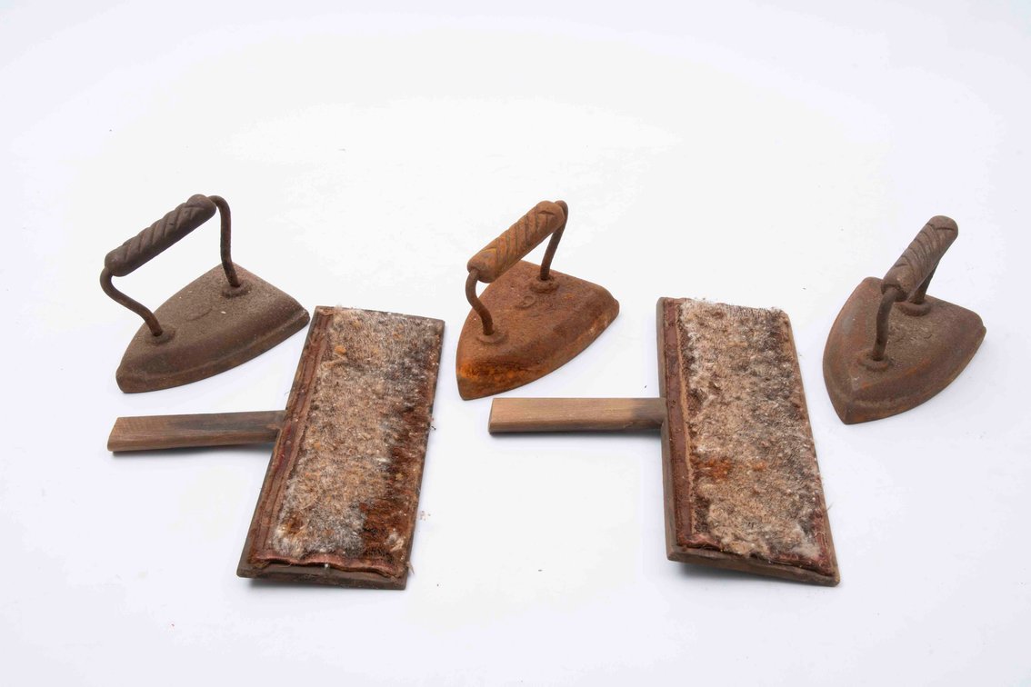 Wool Carding Paddles & 3 Sad Irons