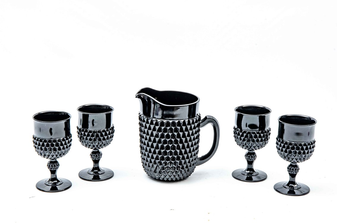 Tiara Black Diamond Point Pitcher & 4 Goblets
